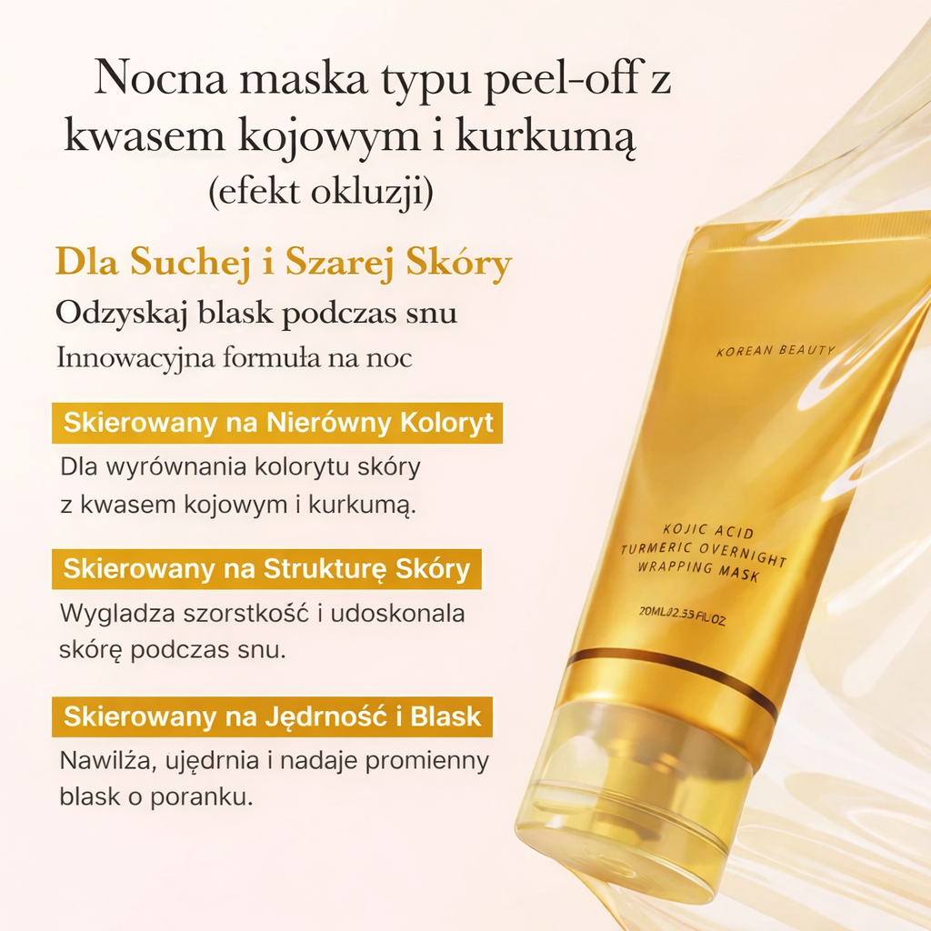 Nocna maska typu peel-off z kwasem kojowym i kurkumą